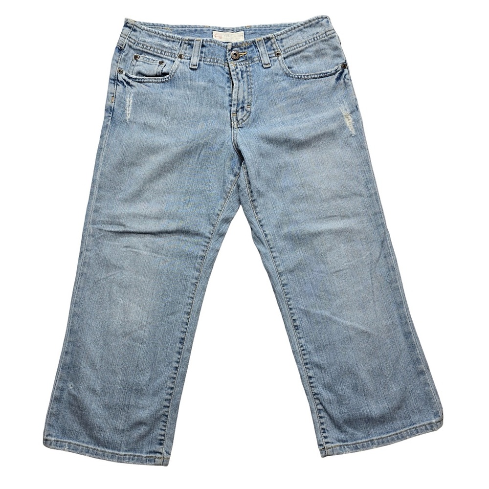 BKE Denim Capri Jeans Distressed Light Wash Wide Leg 28